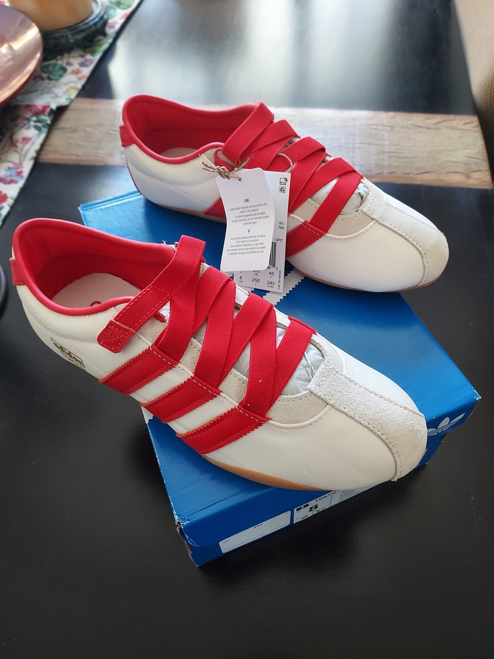NIB Adidas Tokyo Women’s White Sneakers with Red Straps, 8